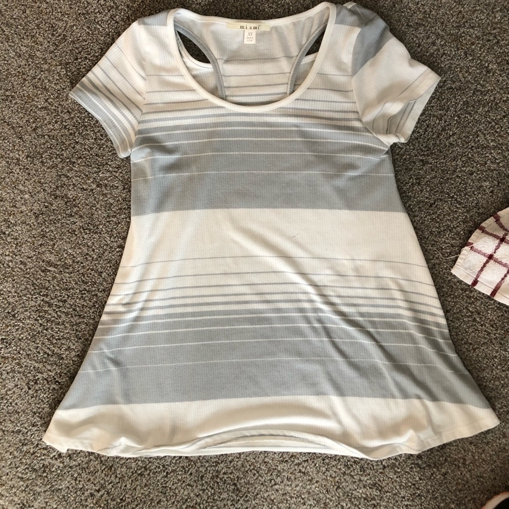 White and grey cutout blouse